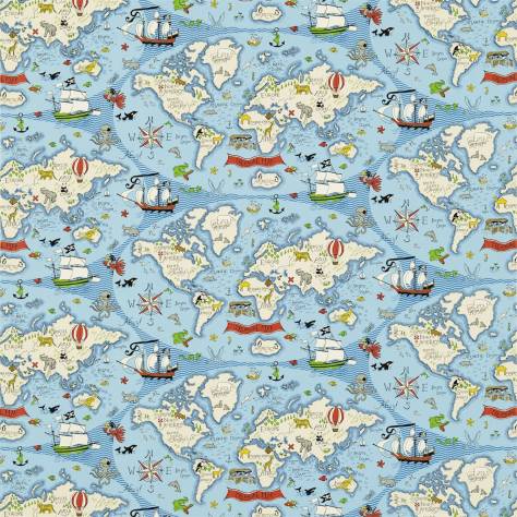 Sanderson Abracazoo Fabrics & Wallpapers Treasure Map Fabric - Sea Blue - DLIT223914 - Image 1