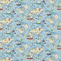 Treasure Map Fabric - Sea Blue