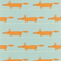 Mr Fox Fabric - Sky / Tangerine / Chalk