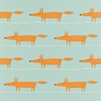 Mr Fox Fabric - Sky/Tangerine/Chalk