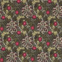 Morris Seaweed Fabric - Ebony/Poppy