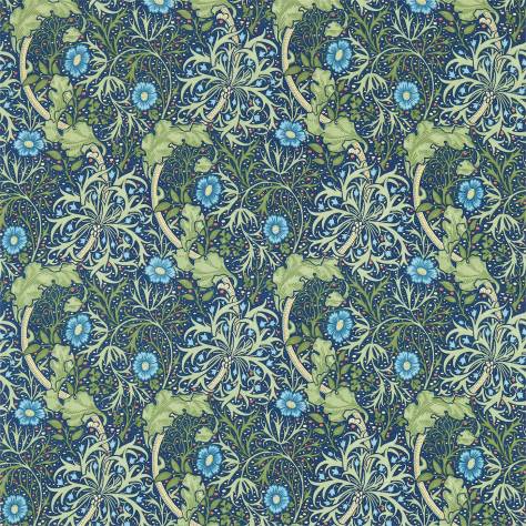 William Morris & Co Archive III Fabrics Morris Seaweed Fabric - Cobalt/Thyme - DM3P224472