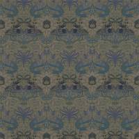 Peacock & Dragon Fabric - Moss / Prussian Blue