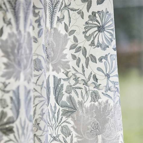 William Morris & Co Pure Morris North Fabrics Pure Honeysuckle and Tulip Embroidery Fabric - Inky Purple - DMPN236632 - Image 2