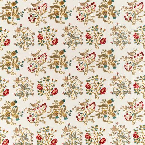 William Morris & Co Archive V Melsetter Fabrics Newill Embroidery Fabric - Antique / Carmine - DM5F236824