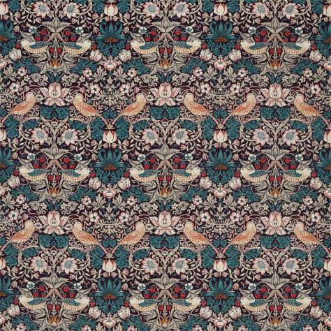 William Morris & Co Rouen Velvets Strawberry Thief Velvet Fabric - Mulberry / Slate - DROF236931