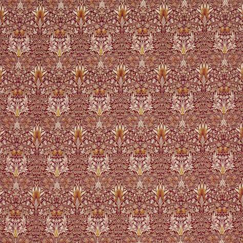 William Morris & Co Rouen Velvets Snakeshead Velvet Fabric - Crimson / Saffron - DROF236935