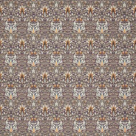 William Morris & Co Rouen Velvets Snakeshead Velvet Fabric - Mulberry / Saffron - DROF236936 - Image 1