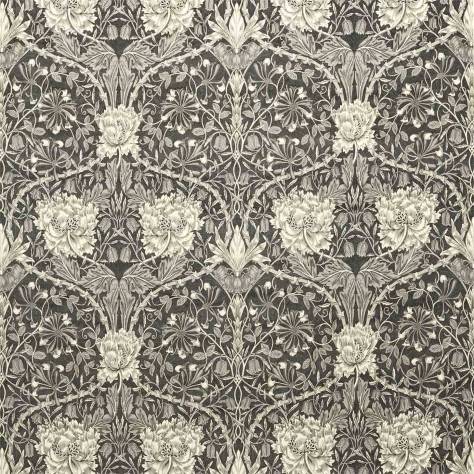 William Morris & Co Rouen Velvets Honeysuckle and Tulip Velvet Fabric - Black Walnut / Stone - DROF236938 - Image 1