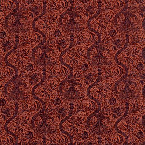 William Morris & Co Rouen Velvets Indian Flock Velvet Fabric - Russet / Mulberry - DROF236943
