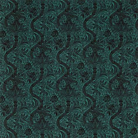 William Morris & Co Rouen Velvets Indian Flock Velvet Fabric - Cerulean / Walnut - DROF236944