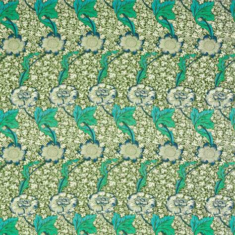 William Morris & Co Queens Square Fabrics Kennet Fabric - Olive / Turquoise - DBPF226856 - Image 1