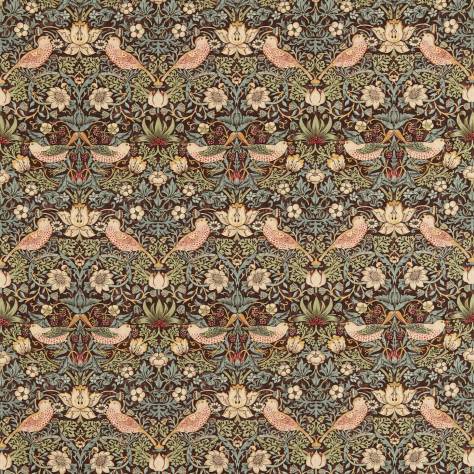 William Morris & Co Compilation Fabrics Strawberry Thief Fabric - Chocolate/Slate - DCMF226719