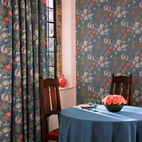 William Morris & Co Compendium I & II Fabrics Chrysanthemum Fabric - Green/Biscuit - DJA1CY202