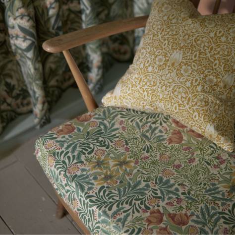 William Morris & Co Emery Walkers House Fabrics Rose Fabric - Boughs Green/Rose - MEWF227023 - Image 3