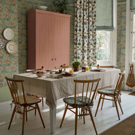 William Morris & Co Emery Walkers House Fabrics Bluebell Fabric - Leaf Green/Sweet Briar - MEWF227038
