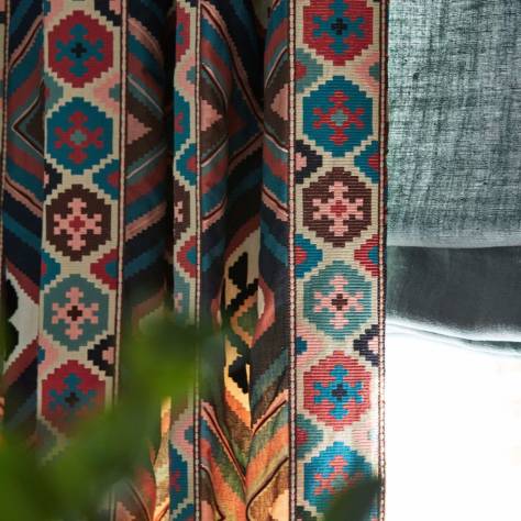 William Morris & Co Emery Walkers House Fabrics Dorothys Kilim Fabric - Barbed Berry/Indigo - MEWF237306