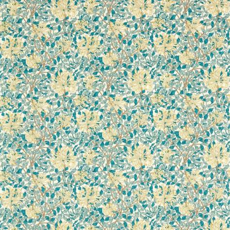 William Morris & Co Outdoor Performance Fabrics Honeysuckle Fabric - Teal/Soft Lemon - MAMB227123 - Image 1