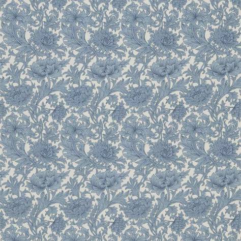 William Morris & Co Compendium III Fabrics Chrysanthemum Toile Fabric - Woad/Chalk - DMCOCH203