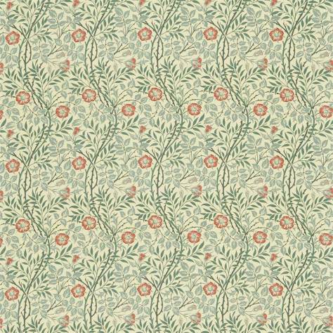 William Morris & Co Compendium III Fabrics Sweet Briar Fabric - Green/Coral - DMFPSW204