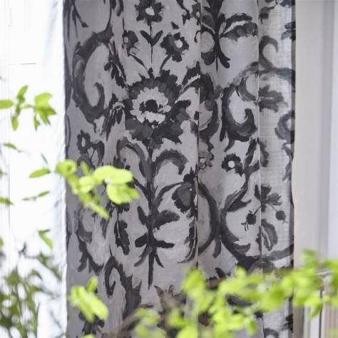 Designers Guild Tapestry Flower Prints & Panels Guerbois Fabric - Charcoal - FDG3053/04