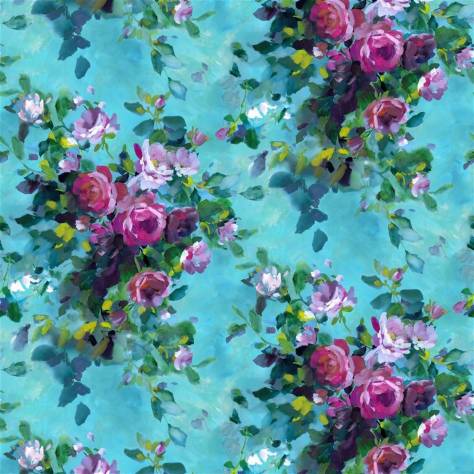 Designers Guild Fleurs D Artistes Fabrics Bouquet de Roses Fabric - Turquoise - FDG3113/01