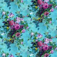 Bouquet de Roses Fabric - Turquoise