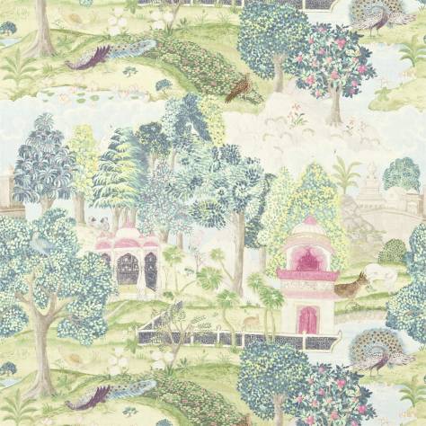 Zoffany Jaipur Prints & Embroideries Peacock Garden Fabric - Moss/Pink - ZJAI321684