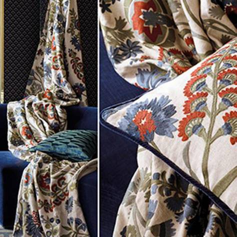 Zoffany Darnley Fabrics Hardwick Crewel Fabric - Sunstone/Indigo - ZDAR332968 - Image 2