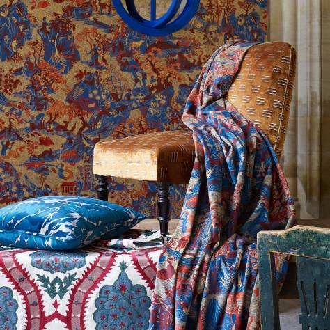 Zoffany Cotswolds Manor Fabrics Belvoir Fabric - Blue/Amber - ZBOL322613 - Image 3