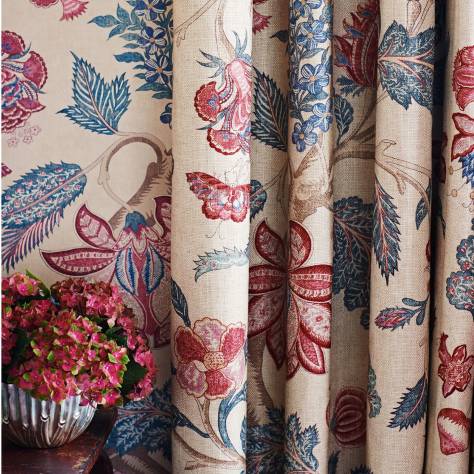 Zoffany Cotswolds Manor Fabrics Kalamkari Fabric - Indigo/Red - ZJAI321696 - Image 4