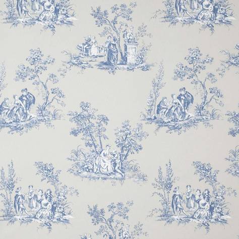 Casadeco Fontainebleau Fabrics Scene Reina Blanc Fabric - Bleu Porcelaine - 81726505