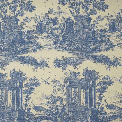 Casadeco Fontainebleau Fabrics Paon Reina Lin Fabric - Bleu Porcelaine - 81776513