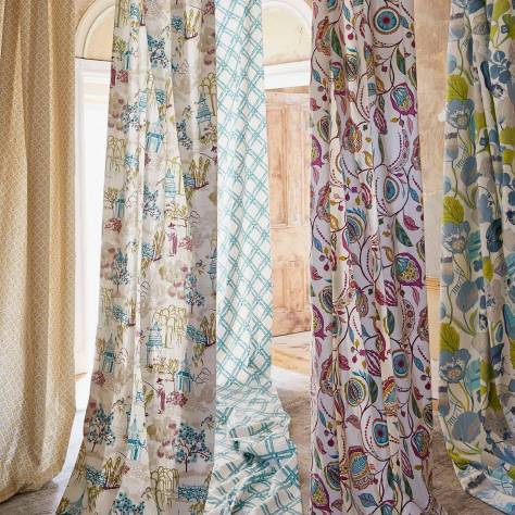 Clarke & Clarke Oriental Garden Fabrics Kayo Fabric - Damson/Jade - F1288/03