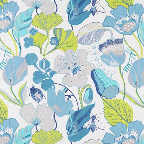 Clarke & Clarke Oriental Garden Fabrics Lotus Fabric - Apple/Denim - F1289/01