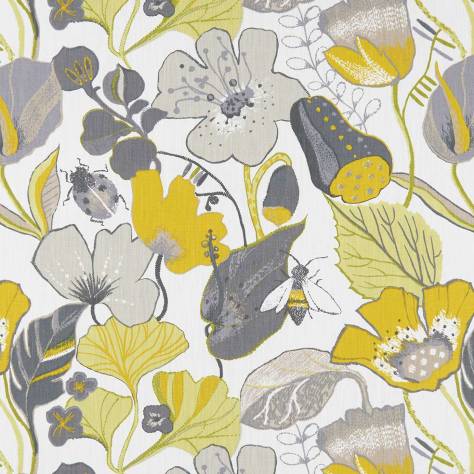 Clarke & Clarke Oriental Garden Fabrics Lotus Fabric - Chartreuse/Charcoal - F1289/02