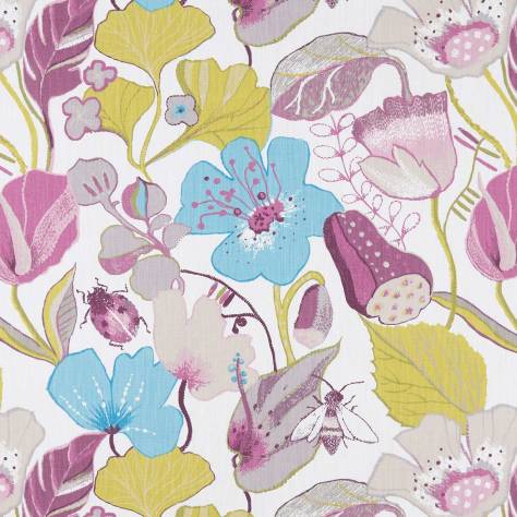 Clarke & Clarke Oriental Garden Fabrics Lotus Fabric - Damson/Jade - F1289/03