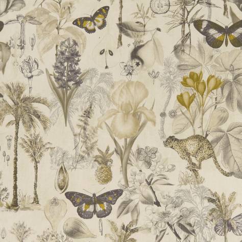 Clarke & Clarke Exotica Fabrics Botany Fabric - Charcoal/Chartreuse - F1297/01 - Image 1