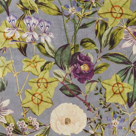 Clarke & Clarke Exotica Fabrics Passiflora Fabric - Slate/Amethyst - F1304/05 - Image 1