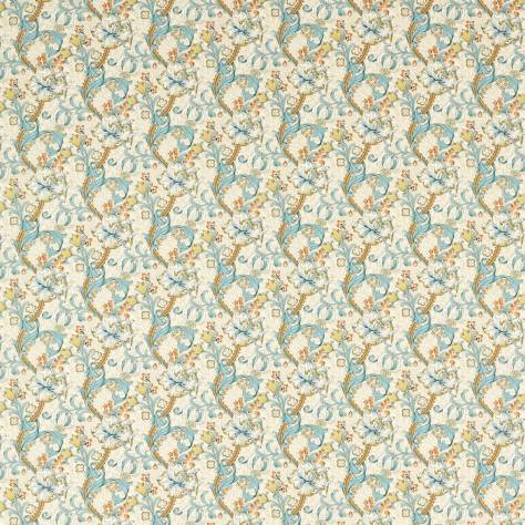 Clarke & Clarke William Morris Designs Fabrics Golden Lily Fabric - Linen/Teal - F1677/04 - Image 1