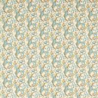 Golden Lily Fabric - Linen/Teal