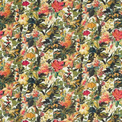 Clarke & Clarke Marianne Fabrics Lilum Fabric - Olive/Raspberry - F1655/03 - Image 1