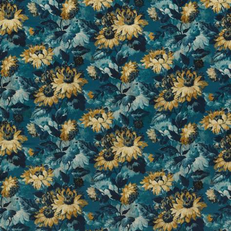 Clarke & Clarke Marianne Fabrics Sunforest Fabric - Denim/Ochre - F1661/01 - Image 1