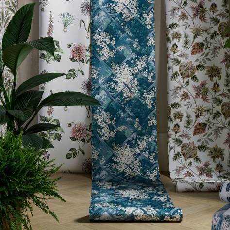 Clarke & Clarke Secret Garden Fabrics Roseraie Fabric - Teal/Berry - F1739/03 - Image 2