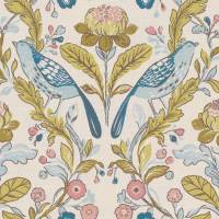 Orchard Birds Fabric - Teal/Blush