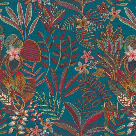 Casamance  Flores Fabrics Tereshchenko Fabric - Bleu Topaze / Multico - 43750145