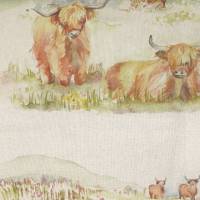 Highland Cattle Fabric - Linen