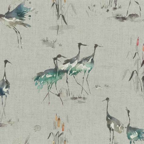 Voyage Maison Kyoto Gardens Fabrics Cranes Fabric - Linen Cobalt - CRANES-LINEN-COBALT - Image 1