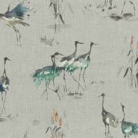 Cranes Fabric - Linen Cobalt