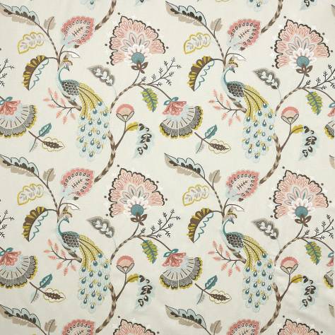 Jane Churchill Azara Fabrics Jaipur Peacock Fabric - Aqua/Pink - J0060-01